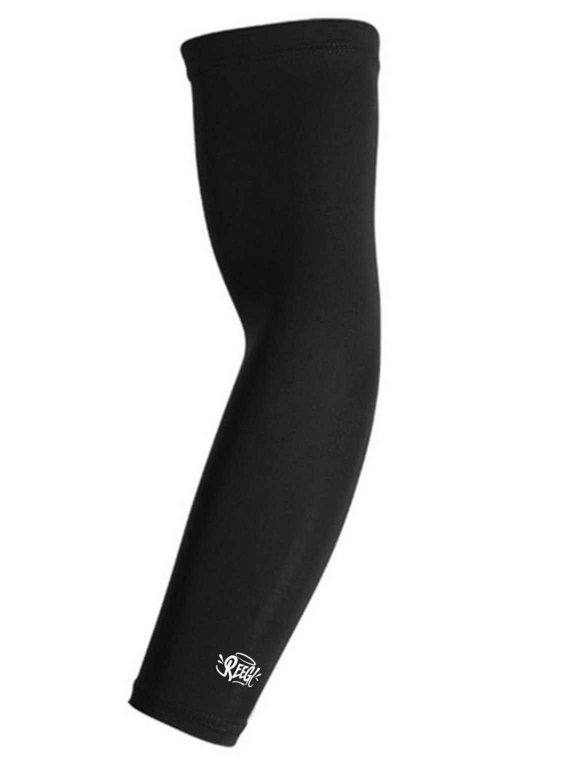 Black REEGL compression arm sleeve with the white halo logo at the cuff